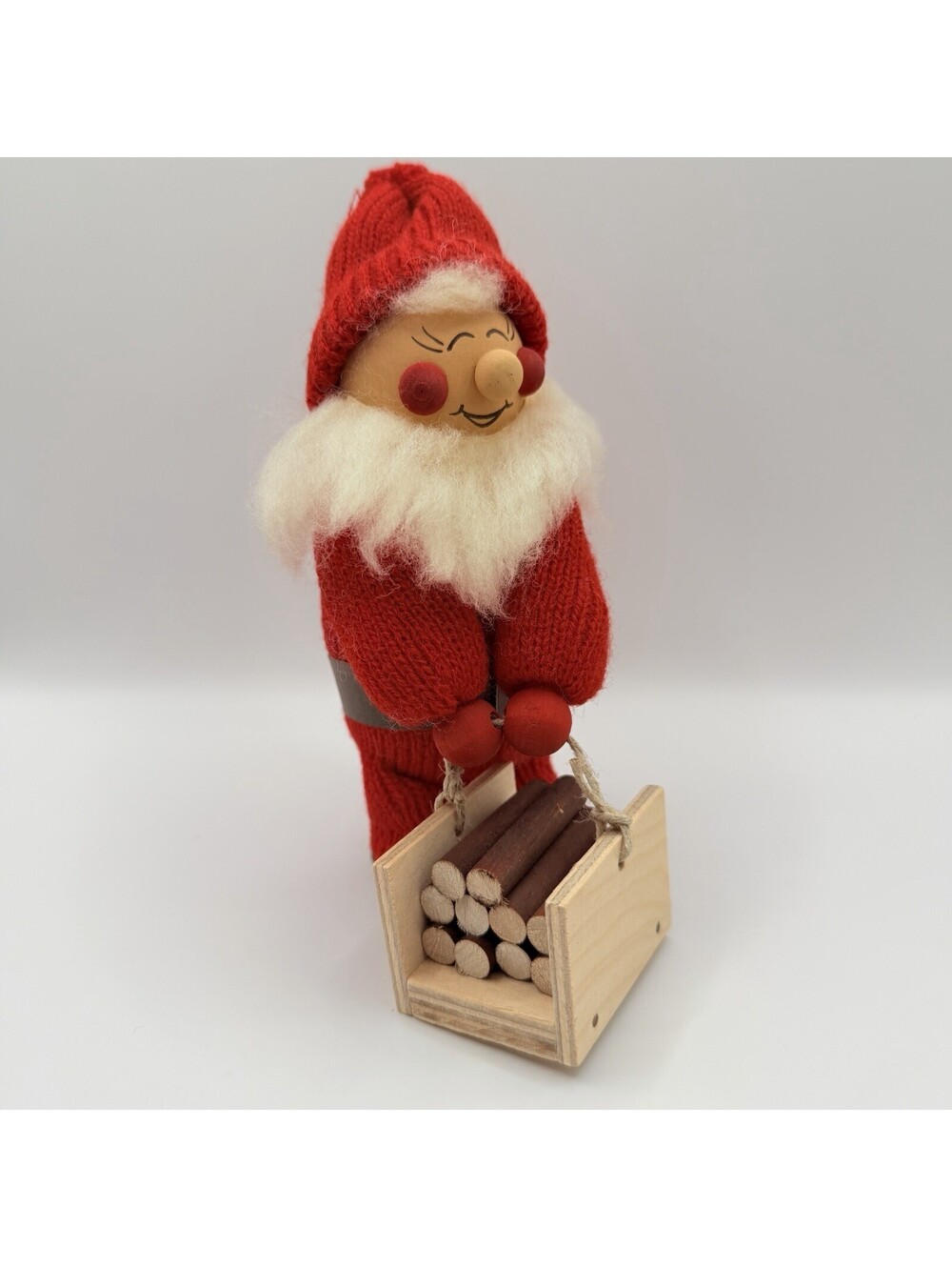 Vintage Hand Made Swedish Tomte Santa Gnome Wood Knit Christmas Folk Art Sweden